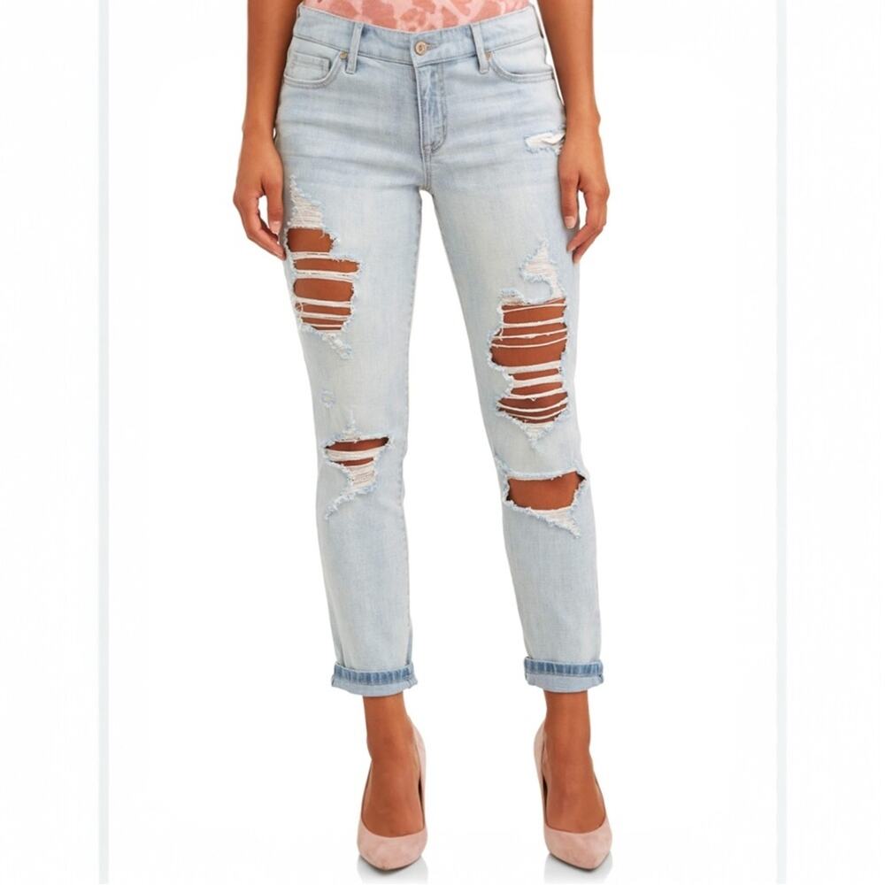 Sofia by Sofia Vergara Bagi Boyfriend Distressed Cuffed Jeans Size 8 NWT